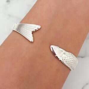 925 Sterling Silver Cuff Bracelet Fish Bracelet Modern Silver Bangle Bracelet